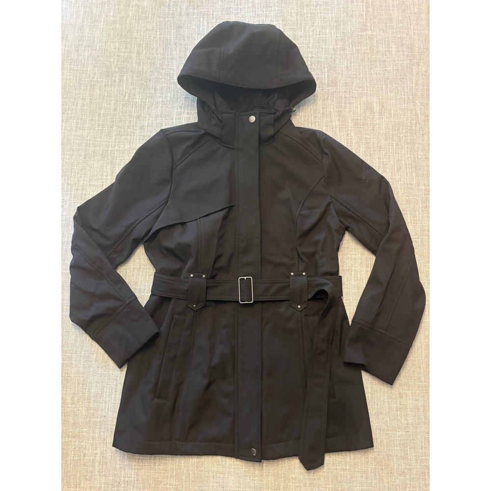 Gerry Special Edition Women's Black Hooded Belted Zip Parka Jacket Sz S XG9208